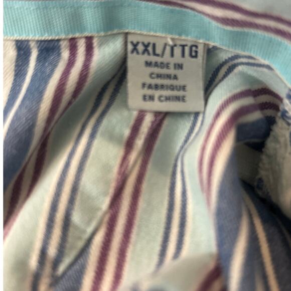 Tommy Bahama Mens XXL Silk Shirt Beige Blue Stripe Button Up Camp Retro - Picture 6 of 8